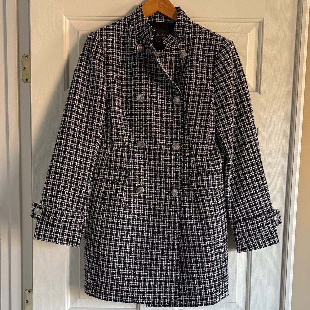 Women's Black and White Tweed Coat